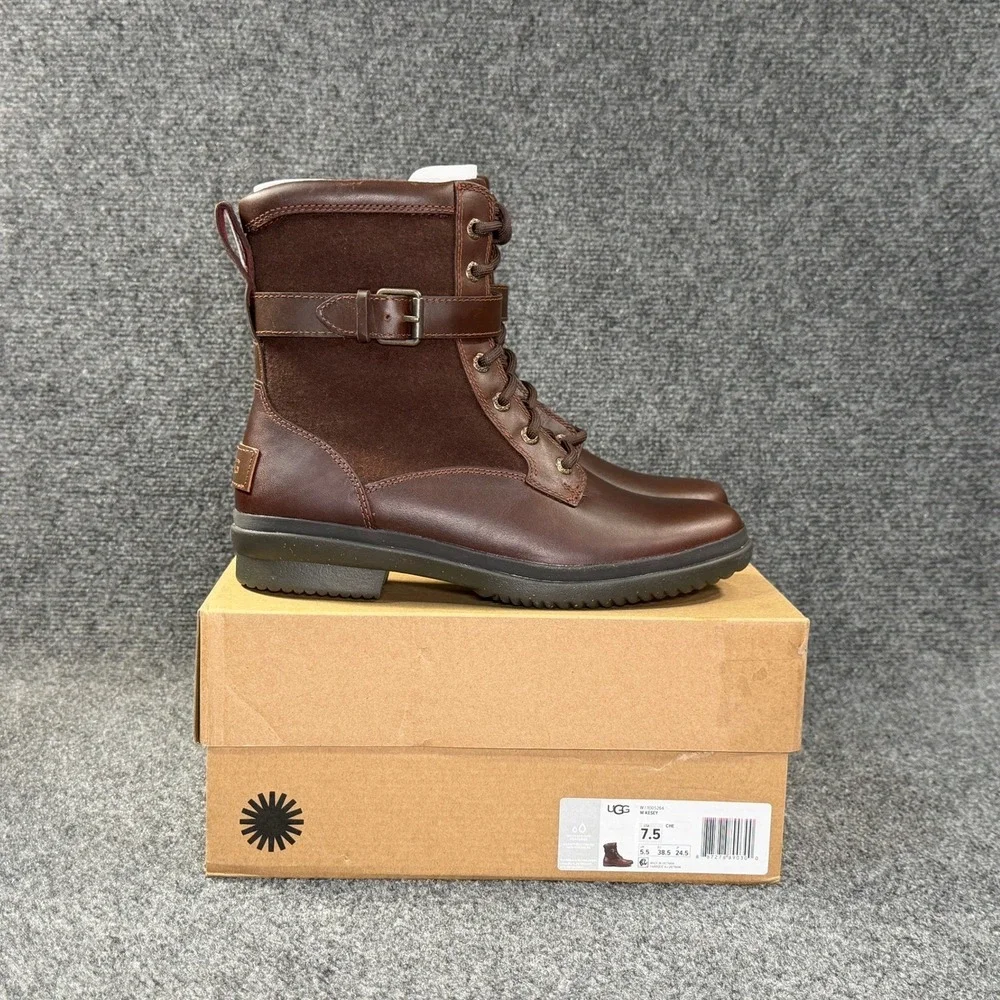 UGG Kesey Waterproof Boots Women's 7.5 Brown Leather Buckle Strap Wool Winter